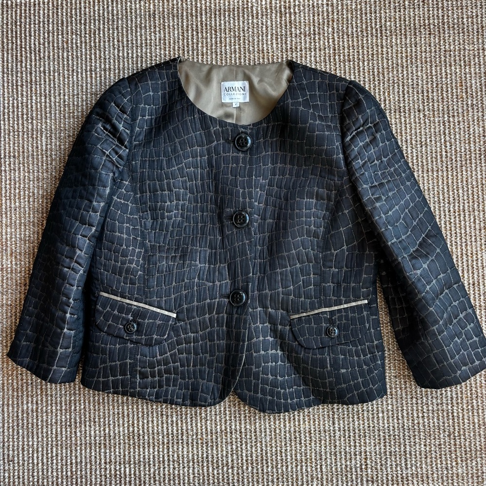 Armani Colletction Black and Tan Cropped Jacket Size 6